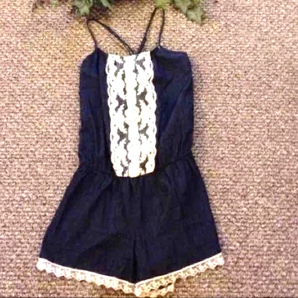 NWOT Maurice's Denim & Lace Romper - Picture 1 of 3